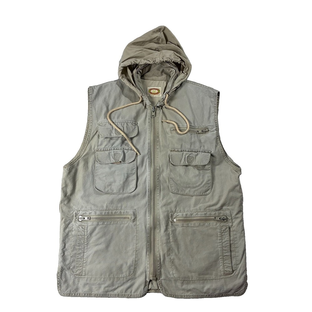 VTG 80s Banana Republic Hooded Utility Bush Vest Khaki Men L Gorpcore Safari